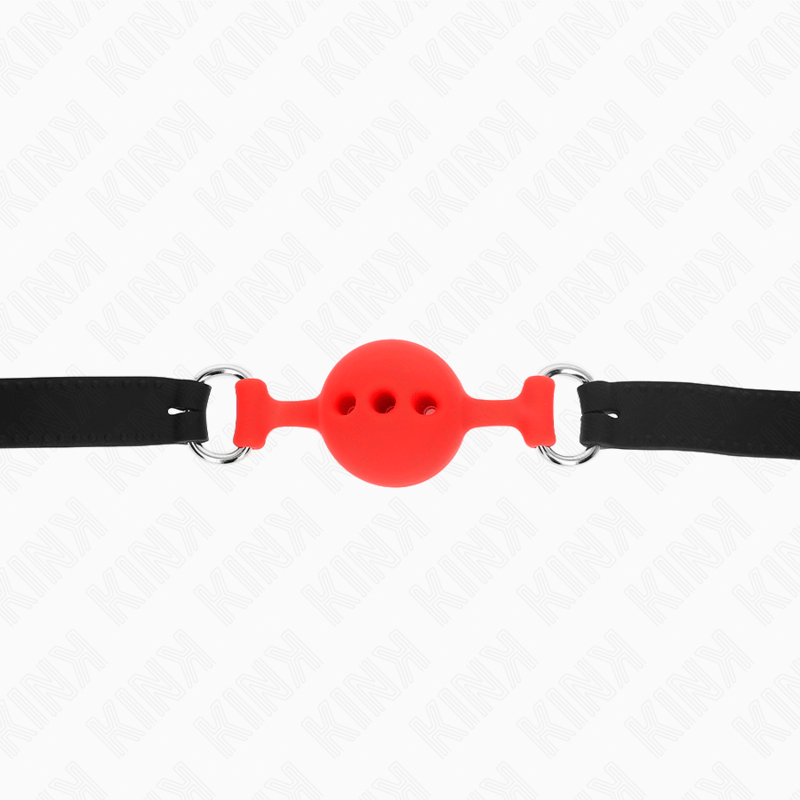 KINK - BAVAGLIO IN SILICONE INTERO 55 x 2 CM CON SFERA DA 4 CM MISURA S ROSSO REGOLABILE 35 - 51 CM - KINK COLLAR & GAG - Intimo per le occasioni speciali | The Game Lingerie