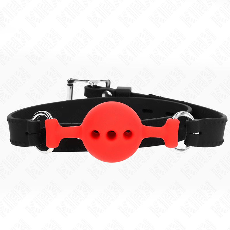 KINK - BAVAGLIO IN SILICONE INTERO 55 x 2 CM CON SFERA DA 4 CM MISURA S ROSSO REGOLABILE 35 - 51 CM - KINK COLLAR & GAG - Intimo per le occasioni speciali | The Game Lingerie