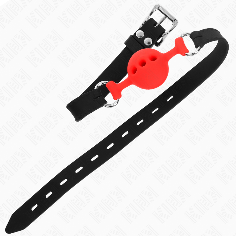 KINK - BAVAGLIO IN SILICONE INTERO 55 x 2 CM CON SFERA DA 4 CM MISURA S ROSSO REGOLABILE 35 - 51 CM - KINK COLLAR & GAG - Intimo per le occasioni speciali | The Game Lingerie