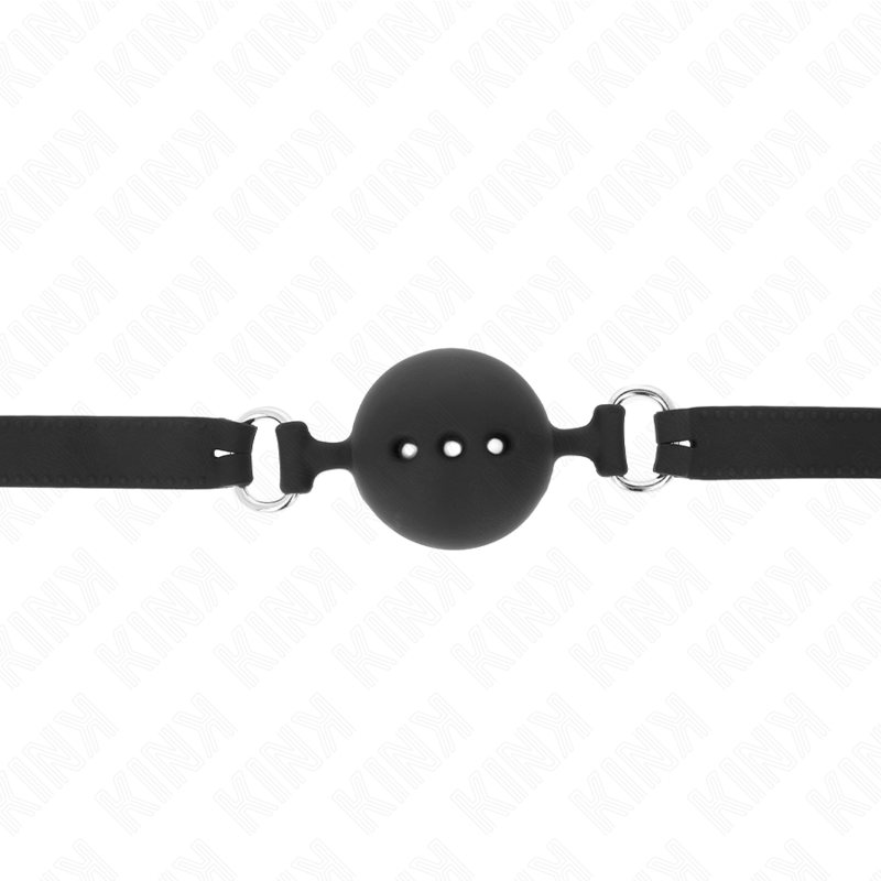 KINK - BAVAGLIO IN SILICONE INTERO 55 x 2 CM CON SFERA DA 4,5 CM MISURA M NERO REGOLABILE 35 - 51 CM - KINK COLLAR & GAG - Intimo per le occasioni speciali | The Game Lingerie