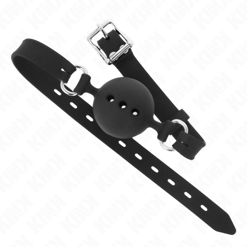 KINK - BAVAGLIO IN SILICONE INTERO 55 x 2 CM CON SFERA DA 4,5 CM MISURA M NERO REGOLABILE 35 - 51 CM - KINK COLLAR & GAG - Intimo per le occasioni speciali | The Game Lingerie