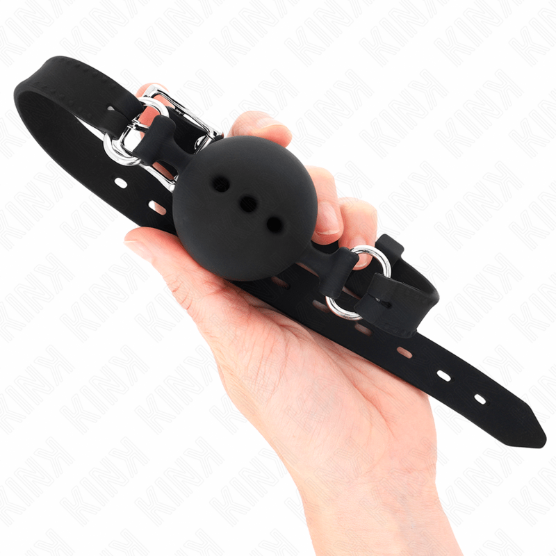 KINK - BAVAGLIO IN SILICONE INTERO 55 x 2 CM CON SFERA DA 4,5 CM MISURA M NERO REGOLABILE 35 - 51 CM - KINK COLLAR & GAG - Intimo per le occasioni speciali | The Game Lingerie