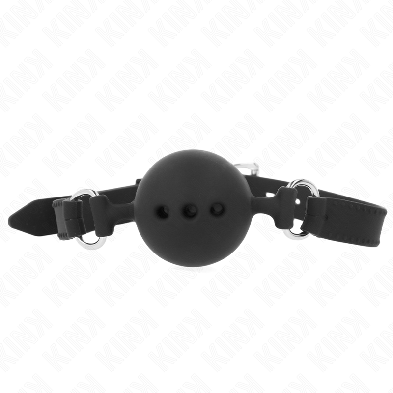 KINK - BAVAGLIO IN SILICONE INTERO 55 x 2 CM CON SFERA DA 4,5 CM MISURA M NERO REGOLABILE 35 - 51 CM - KINK COLLAR & GAG - Intimo per le occasioni speciali | The Game Lingerie