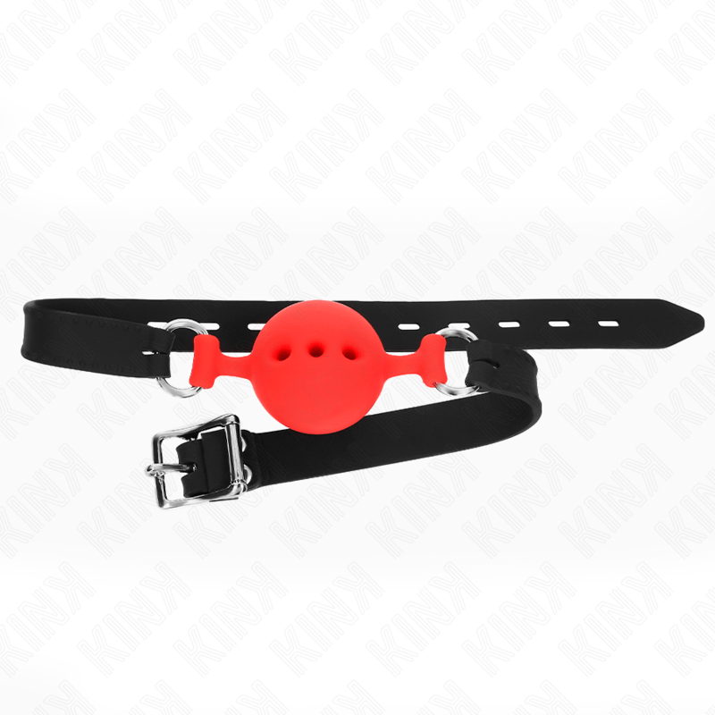 KINK - BAVAGLIO IN SILICONE INTERO 55 x 2 CM CON SFERA DA 4,5 CM MISURA M ROSSO REGOLABILE 35 - 51 CM - KINK COLLAR & GAG - Intimo per le occasioni speciali | The Game Lingerie