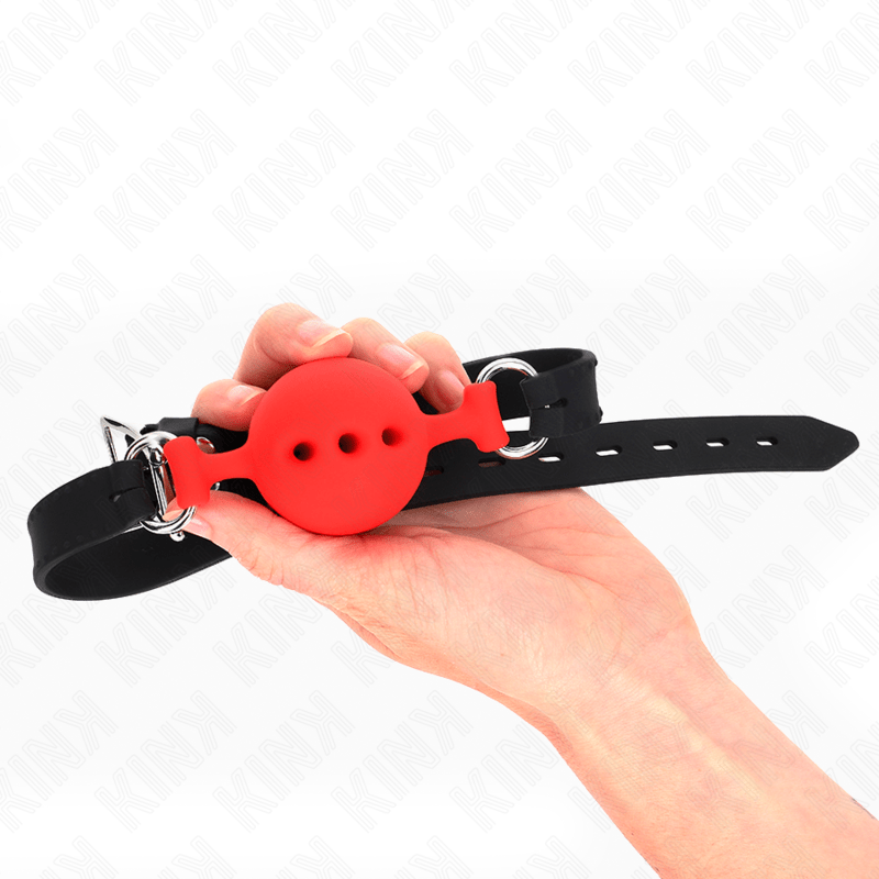 KINK - BAVAGLIO IN SILICONE INTERO 55 x 2 CM CON SFERA DA 4,5 CM MISURA M ROSSO REGOLABILE 35 - 51 CM - KINK COLLAR & GAG - Intimo per le occasioni speciali | The Game Lingerie