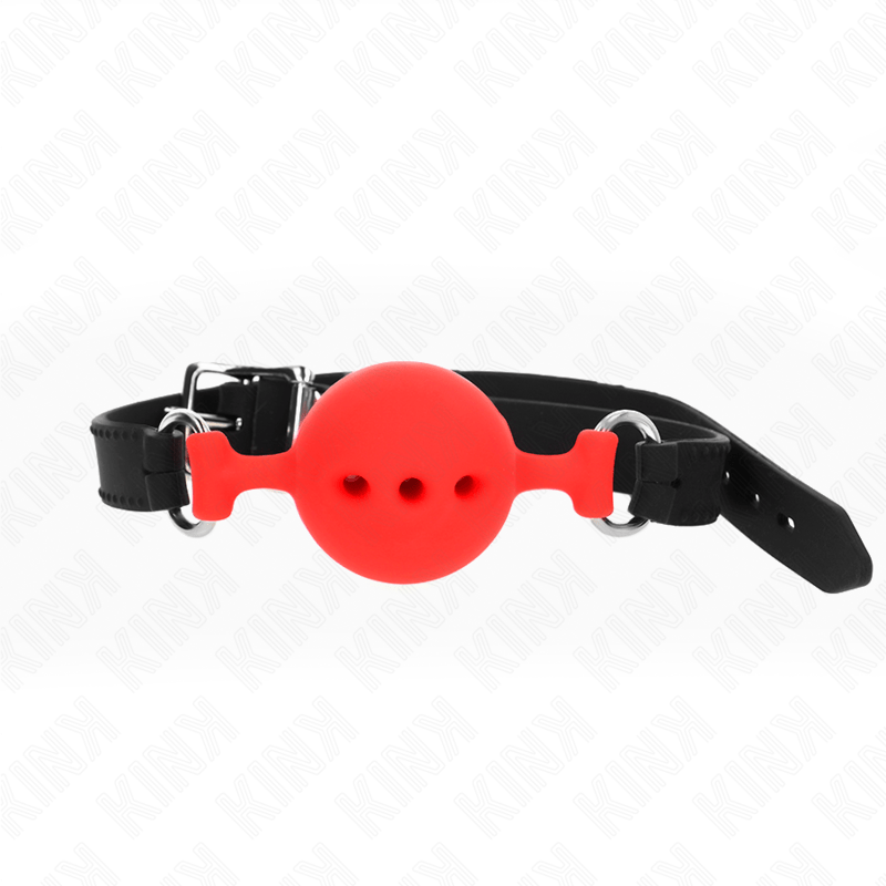 KINK - BAVAGLIO IN SILICONE INTERO 55 x 2 CM CON SFERA DA 4,5 CM MISURA M ROSSO REGOLABILE 35 - 51 CM - KINK COLLAR & GAG - Intimo per le occasioni speciali | The Game Lingerie