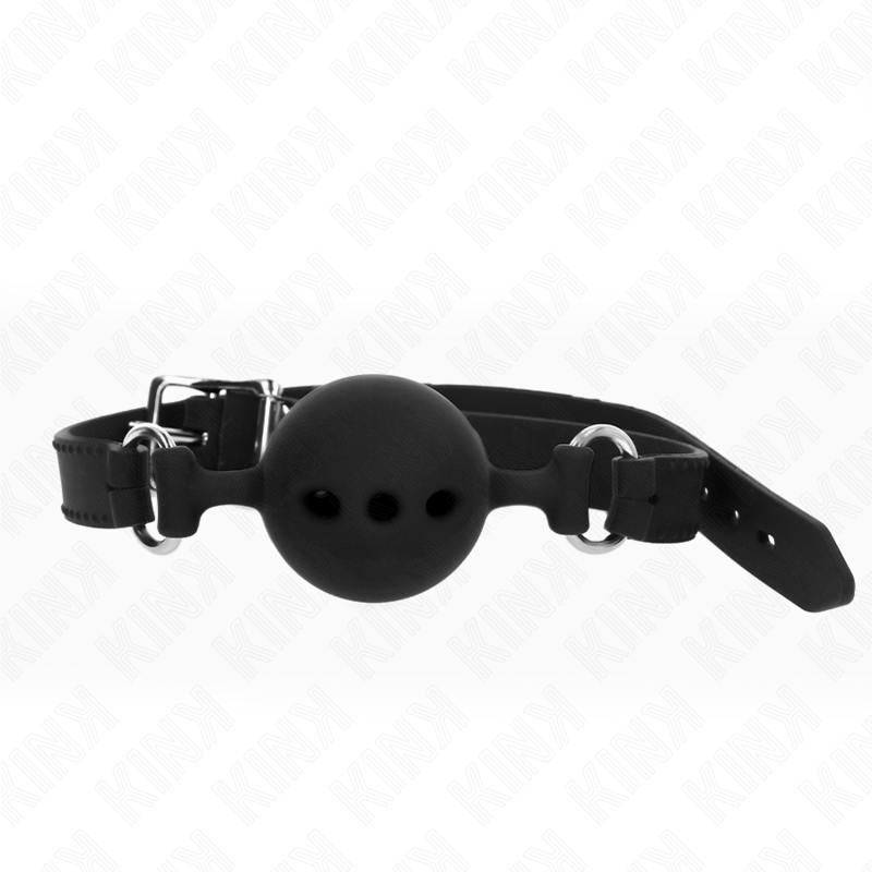 KINK - BAVAGLIO IN SILICONE INTERO 55 x 2 CM CON SFERA DA 5 CM MISURA L NERO REGOLABILE 35 - 51 CM - KINK COLLAR & GAG - Intimo per le occasioni speciali | The Game Lingerie