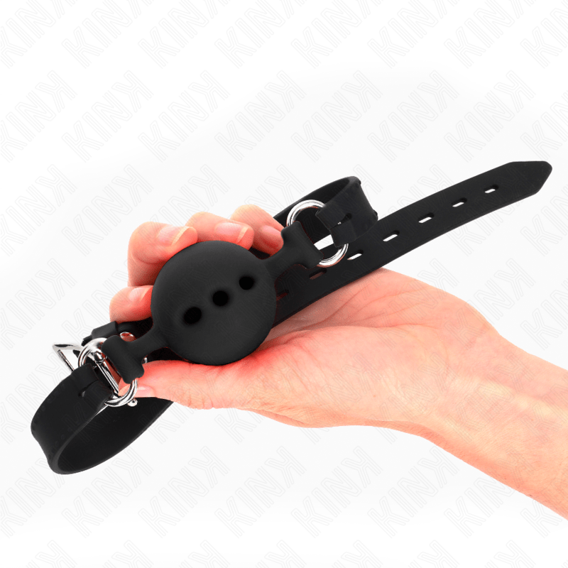 KINK - BAVAGLIO IN SILICONE INTERO 55 x 2 CM CON SFERA DA 5 CM MISURA L NERO REGOLABILE 35 - 51 CM - KINK COLLAR & GAG - Intimo per le occasioni speciali | The Game Lingerie
