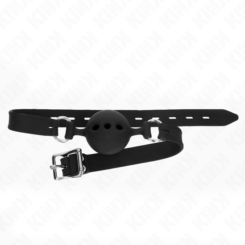 KINK - BAVAGLIO IN SILICONE INTERO 55 x 2 CM CON SFERA DA 5 CM MISURA L NERO REGOLABILE 35 - 51 CM - KINK COLLAR & GAG - Intimo per le occasioni speciali | The Game Lingerie