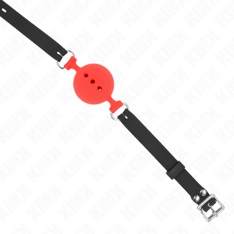 KINK - BAVAGLIO IN SILICONE INTERO 55 x 2 CM CON SFERA DA 5 CM MISURA L ROSSO REGOLABILE 35 - 51 CM - KINK COLLAR & GAG - Intimo per le occasioni speciali | The Game Lingerie