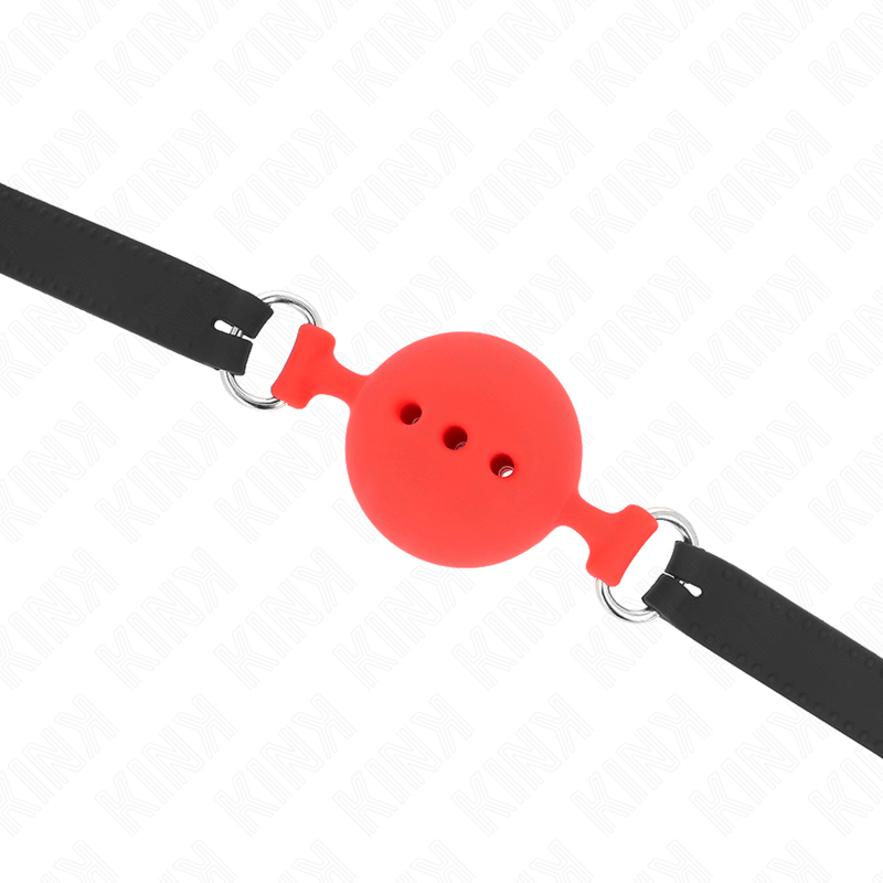 KINK - BAVAGLIO IN SILICONE INTERO 55 x 2 CM CON SFERA DA 5 CM MISURA L ROSSO REGOLABILE 35 - 51 CM - KINK COLLAR & GAG - Intimo per le occasioni speciali | The Game Lingerie