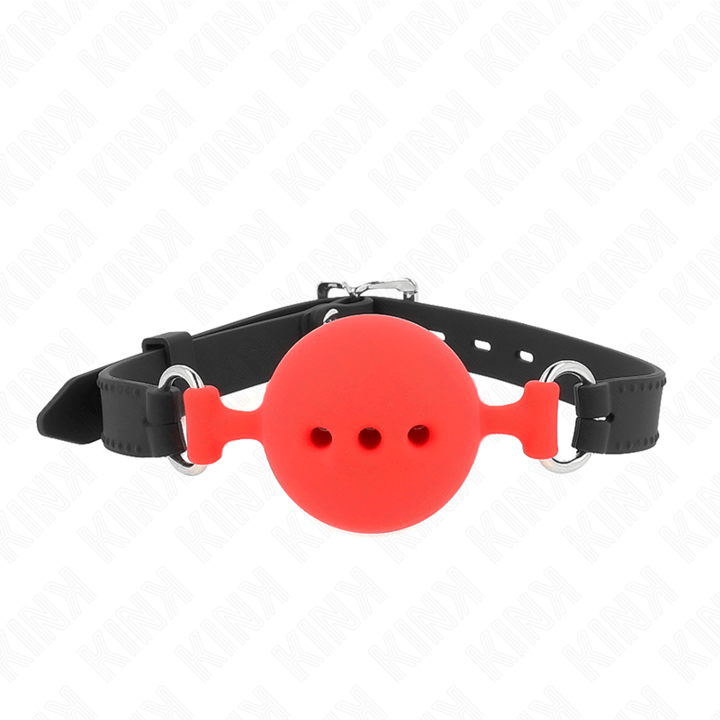KINK - BAVAGLIO IN SILICONE INTERO 55 x 2 CM CON SFERA DA 5 CM MISURA L ROSSO REGOLABILE 35 - 51 CM - KINK COLLAR & GAG - Intimo per le occasioni speciali | The Game Lingerie