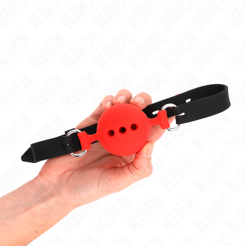 KINK - BAVAGLIO IN SILICONE INTERO 55 x 2 CM CON SFERA DA 5 CM MISURA L ROSSO REGOLABILE 35 - 51 CM - KINK COLLAR & GAG - Intimo per le occasioni speciali | The Game Lingerie