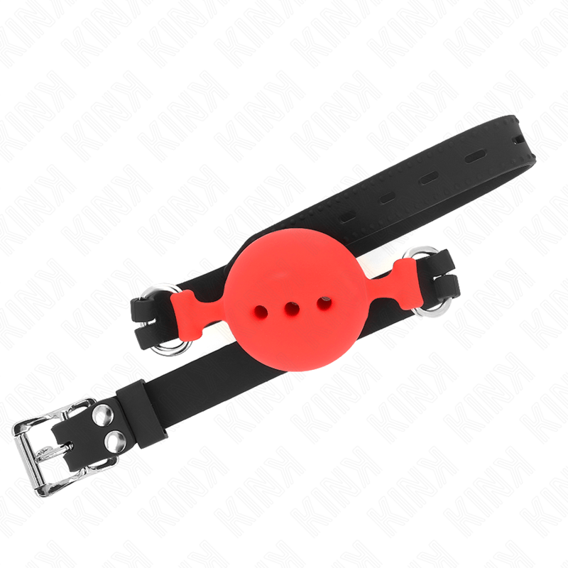 KINK - BAVAGLIO IN SILICONE INTERO 55 x 2 CM CON SFERA DA 5 CM MISURA L ROSSO REGOLABILE 35 - 51 CM - KINK COLLAR & GAG - Intimo per le occasioni speciali | The Game Lingerie