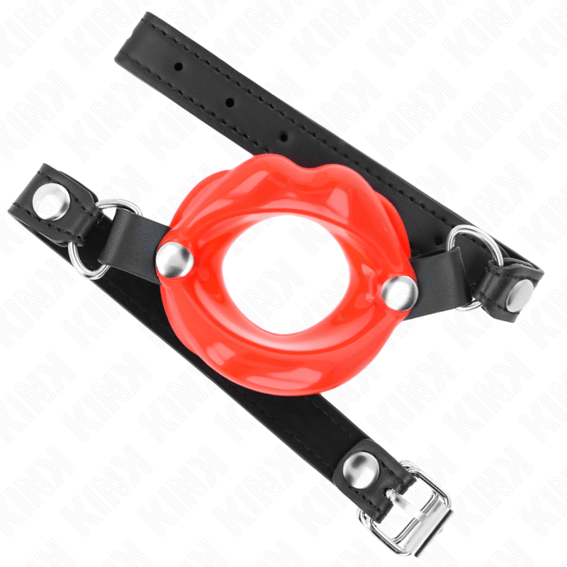 KINK - BAVAGLIO LIP 8 CM CON CINTURINO IN SIMILPELLE ROSSO 63 x 2 CM REGOLABILE 39 - 58 CM - KINK COLLAR & GAG - Intimo per le occasioni speciali | The Game Lingerie