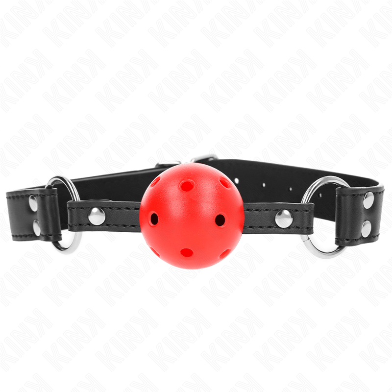 KINK - BAVAGLIO SFERA TRASPIRANTE 4 CM CON DOPPIO RIVETTO IN CUOIO 62,5 x 2,5 CM REGOLABILE 42 - 58 CM - KINK COLLAR & GAG - Intimo per le occasioni speciali | The Game Lingerie