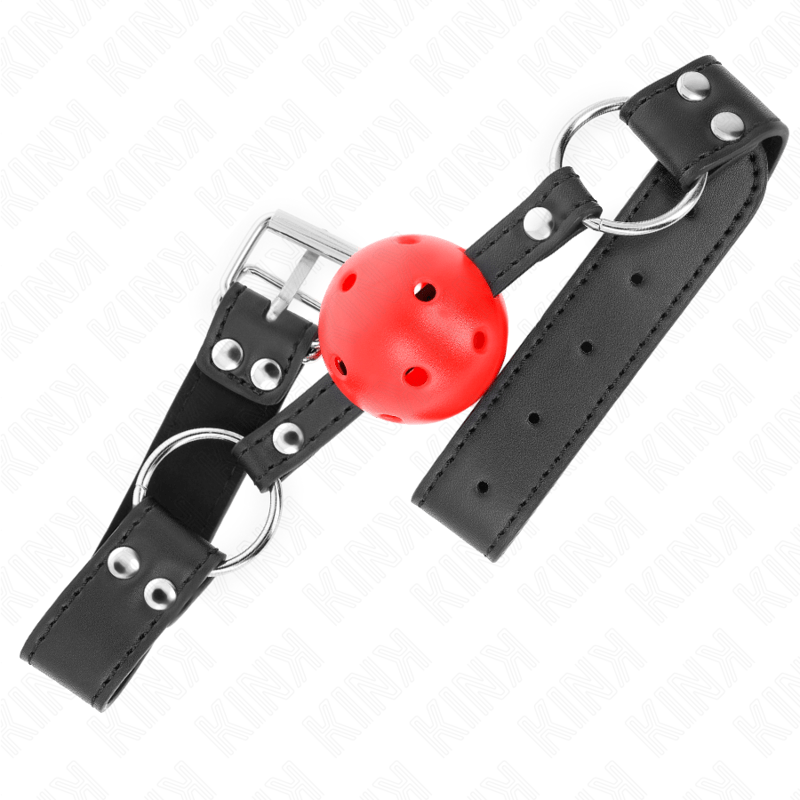 KINK - BAVAGLIO SFERA TRASPIRANTE 4 CM CON DOPPIO RIVETTO IN CUOIO 62,5 x 2,5 CM REGOLABILE 42 - 58 CM - KINK COLLAR & GAG - Intimo per le occasioni speciali | The Game Lingerie