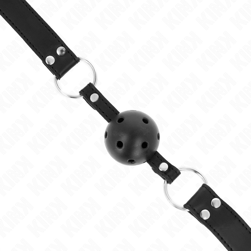 KINK - BAVAGLIO SFERA TRASPIRANTE 4 CM CON DOPPIO RIVETTO MODELLO 1 NERO 62,5 x 2,5 CM REGOLABILE 42 - 58 CM - KINK COLLAR & GAG - Intimo per le occasioni speciali | The Game Lingerie