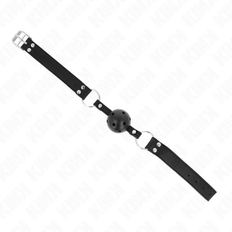 KINK - BAVAGLIO SFERA TRASPIRANTE 4 CM CON DOPPIO RIVETTO MODELLO 1 NERO 62,5 x 2,5 CM REGOLABILE 42 - 58 CM - KINK COLLAR & GAG - Intimo per le occasioni speciali | The Game Lingerie
