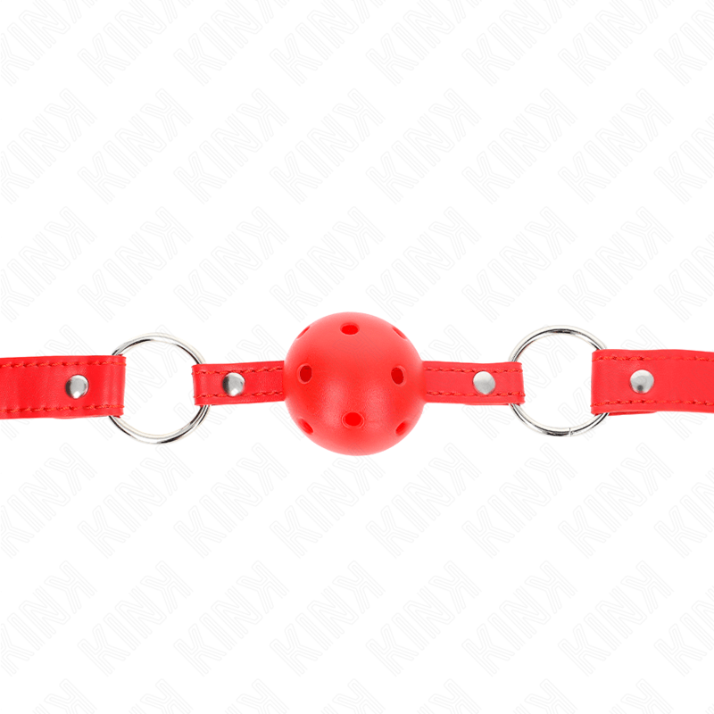 KINK - BAVAGLIO SFERA TRASPIRANTE 4 CM CON DOPPIO RIVETTO MODELLO 1 ROSSO 62,5 x 2,5 CM REGOLABILE 42 - 58 CM - KINK COLLAR & GAG - Intimo per le occasioni speciali | The Game Lingerie