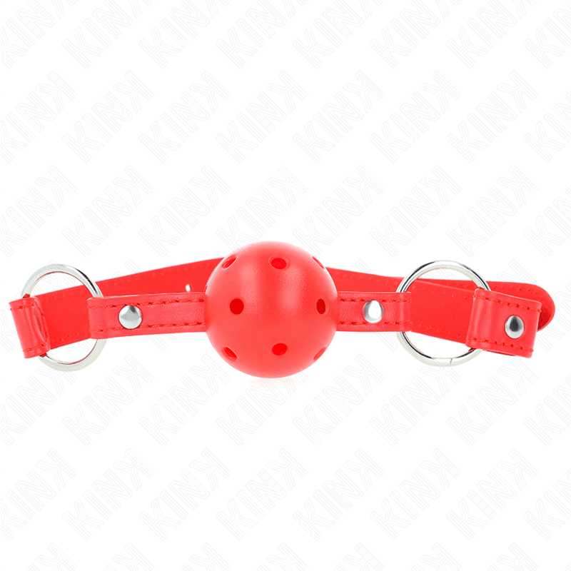 KINK - BAVAGLIO SFERA TRASPIRANTE 4 CM CON DOPPIO RIVETTO MODELLO 1 ROSSO 62,5 x 2,5 CM REGOLABILE 42 - 58 CM - KINK COLLAR & GAG - Intimo per le occasioni speciali | The Game Lingerie