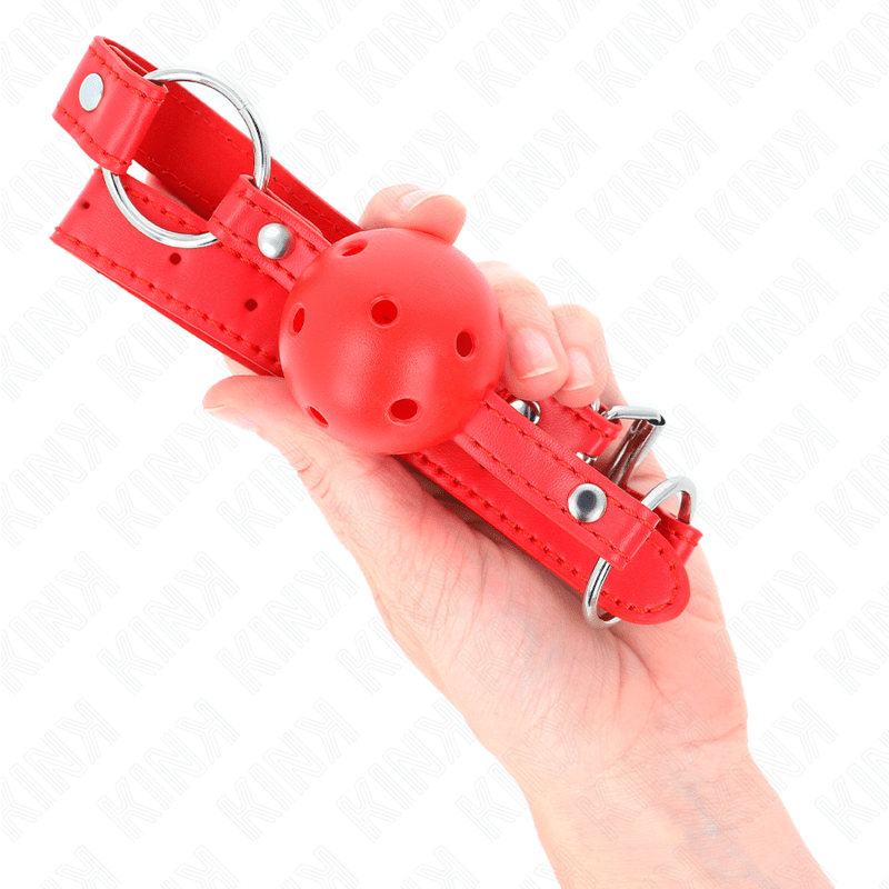 KINK - BAVAGLIO SFERA TRASPIRANTE 4 CM CON DOPPIO RIVETTO MODELLO 1 ROSSO 62,5 x 2,5 CM REGOLABILE 42 - 58 CM - KINK COLLAR & GAG - Intimo per le occasioni speciali | The Game Lingerie