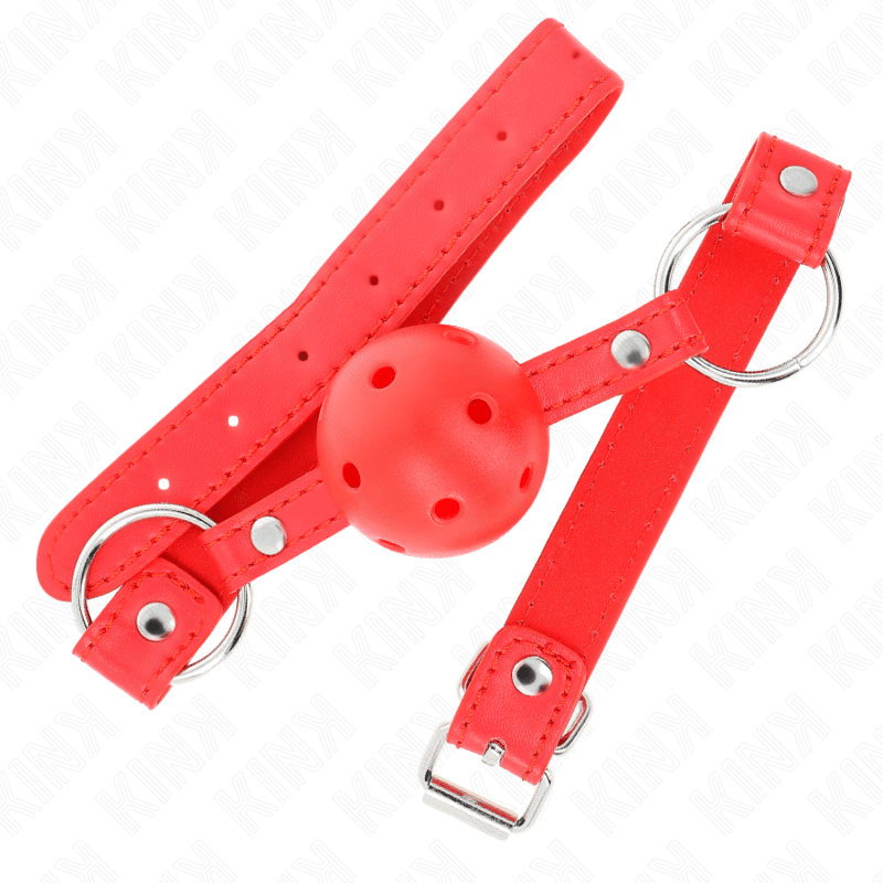 KINK - BAVAGLIO SFERA TRASPIRANTE 4 CM CON DOPPIO RIVETTO MODELLO 1 ROSSO 62,5 x 2,5 CM REGOLABILE 42 - 58 CM - KINK COLLAR & GAG - Intimo per le occasioni speciali | The Game Lingerie