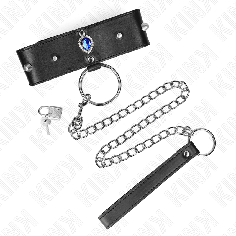 KINK - COLLANA 65 CM CON CINTURINO CON DIAMANTI BLU REGOLABILE 36 - 43 CM X 5 CM - KINK COLLAR & GAG - Intimo per le occasioni speciali | The Game Lingerie