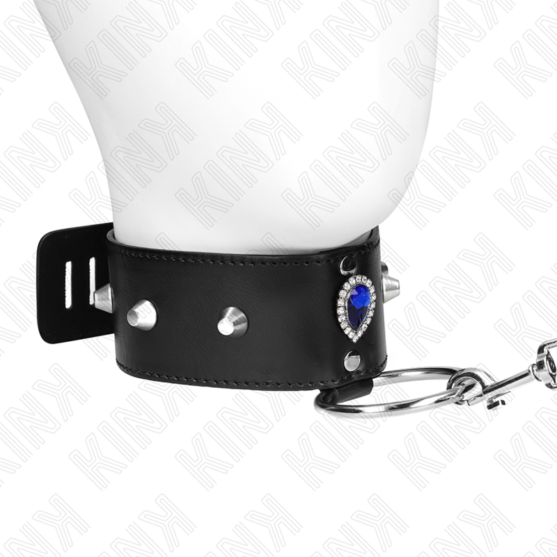 KINK - COLLANA 65 CM CON CINTURINO CON DIAMANTI BLU REGOLABILE 36 - 43 CM X 5 CM - KINK COLLAR & GAG - Intimo per le occasioni speciali | The Game Lingerie