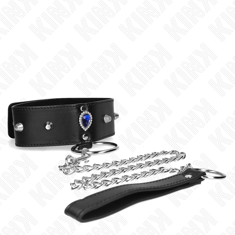 KINK - COLLANA 65 CM CON CINTURINO CON DIAMANTI BLU REGOLABILE 36 - 43 CM X 5 CM - KINK COLLAR & GAG - Intimo per le occasioni speciali | The Game Lingerie