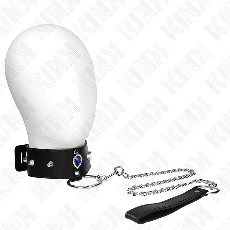 KINK - COLLANA 65 CM CON CINTURINO CON DIAMANTI BLU REGOLABILE 36 - 43 CM X 5 CM - KINK COLLAR & GAG - Intimo per le occasioni speciali | The Game Lingerie