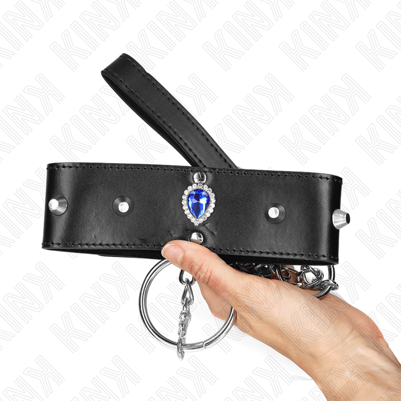 KINK - COLLANA 65 CM CON CINTURINO CON DIAMANTI BLU REGOLABILE 36 - 43 CM X 5 CM - KINK COLLAR & GAG - Intimo per le occasioni speciali | The Game Lingerie
