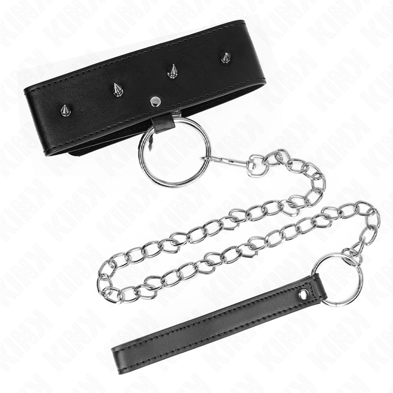 KINK - COLLANA 65 CM CON GUINZAGLIO CON BORCHIE ARGENTO MODELLO 2 REGOLABILE 36 - 43 CM X 5 CM - KINK COLLAR & GAG - Intimo per le occasioni speciali | The Game Lingerie