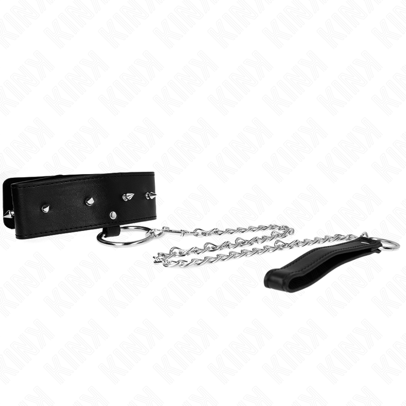 KINK - COLLANA 65 CM CON GUINZAGLIO CON BORCHIE ARGENTO MODELLO 2 REGOLABILE 36 - 43 CM X 5 CM - KINK COLLAR & GAG - Intimo per le occasioni speciali | The Game Lingerie