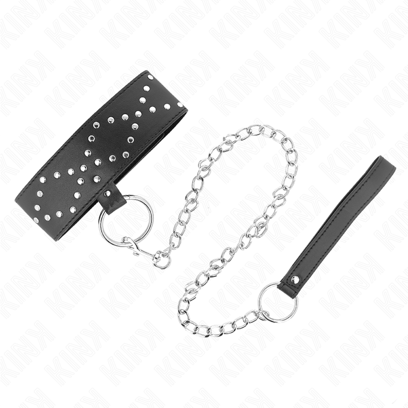 KINK - COLLANA 65 CM CON GUINZAGLIO CON BORCHIE ARGENTO MODELLO 3 REGOLABILE 36 - 43 CM X 5 CM - KINK COLLAR & GAG - Intimo per le occasioni speciali | The Game Lingerie