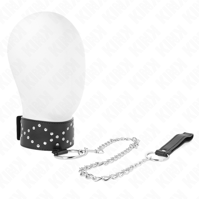 KINK - COLLANA 65 CM CON GUINZAGLIO CON BORCHIE ARGENTO MODELLO 3 REGOLABILE 36 - 43 CM X 5 CM - KINK COLLAR & GAG - Intimo per le occasioni speciali | The Game Lingerie