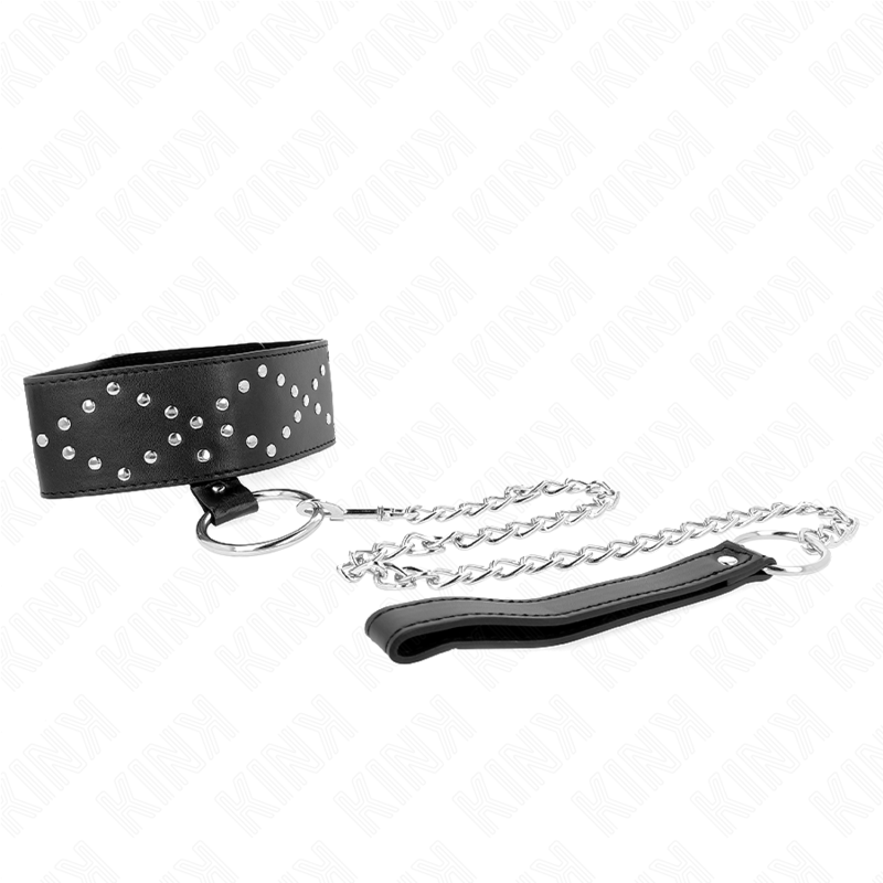 KINK - COLLANA 65 CM CON GUINZAGLIO CON BORCHIE ARGENTO MODELLO 3 REGOLABILE 36 - 43 CM X 5 CM - KINK COLLAR & GAG - Intimo per le occasioni speciali | The Game Lingerie