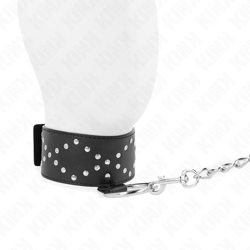 KINK - COLLANA 65 CM CON GUINZAGLIO CON BORCHIE ARGENTO MODELLO 3 REGOLABILE 36 - 43 CM X 5 CM - KINK COLLAR & GAG - Intimo per le occasioni speciali | The Game Lingerie