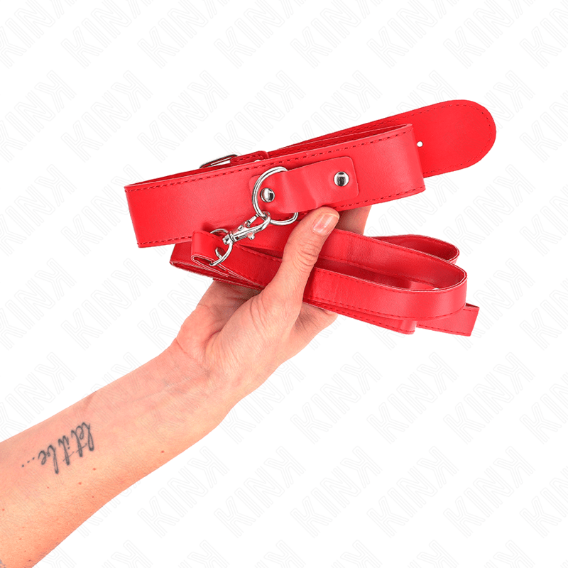 KINK - COLLANA CON CINTURA 116 CM ROJO CINTURINO REGOLABILE 32 - 50 CM X 8 CM - KINK COLLAR & GAG - Intimo per le occasioni speciali | The Game Lingerie
