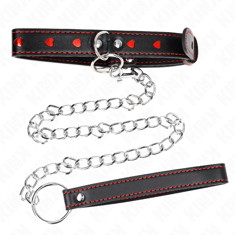 KINK - COLLANA CON CINTURINO 65 CM DETTAGLI CUORE 52,5 X 2,5 CM - KINK COLLAR & GAG - Intimo per le occasioni speciali | The Game Lingerie