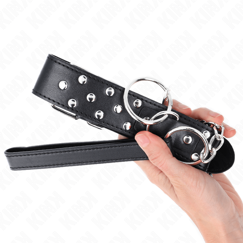 KINK - COLLANA CON CINTURINO AD ANELLO RIVETTO CON CINTURA 65 CM NERO REGOLABILE 36 - 50 CM X 3,8 CM - KINK COLLAR & GAG - Intimo per le occasioni speciali | The Game Lingerie