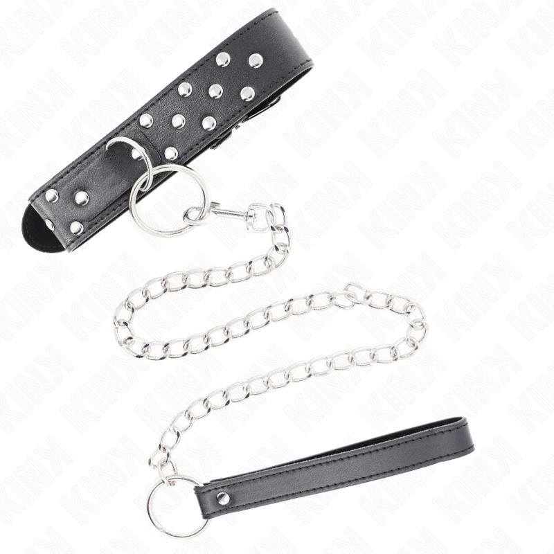 KINK - COLLANA CON CINTURINO AD ANELLO RIVETTO CON CINTURA 65 CM NERO REGOLABILE 36 - 50 CM X 3,8 CM - KINK COLLAR & GAG - Intimo per le occasioni speciali | The Game Lingerie
