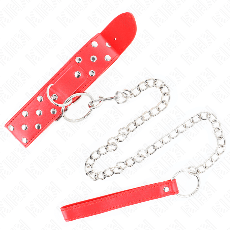 KINK - COLLANA CON CINTURINO AD ANELLO RIVETTO CON CINTURA 65 CM ROSSO REGOLABILE 36 - 50 CM X 3,8 CM - KINK COLLAR & GAG - Intimo per le occasioni speciali | The Game Lingerie