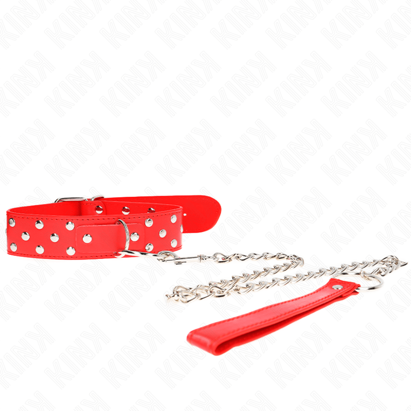 KINK - COLLANA CON CINTURINO AD ANELLO RIVETTO CON CINTURA 65 CM ROSSO REGOLABILE 36 - 50 CM X 3,8 CM - KINK COLLAR & GAG - Intimo per le occasioni speciali | The Game Lingerie