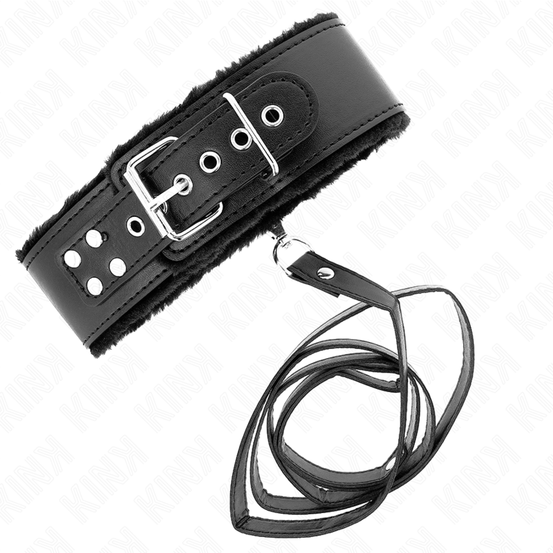 KINK - COLLANA CON GUINZAGLIO 116 CM CON BORCHIE IN ARGENTO MODELLO 4 NERO REGOLABILE 40 - 48 CM X 6 CM - KINK COLLAR & GAG - Intimo per le occasioni speciali | The Game Lingerie