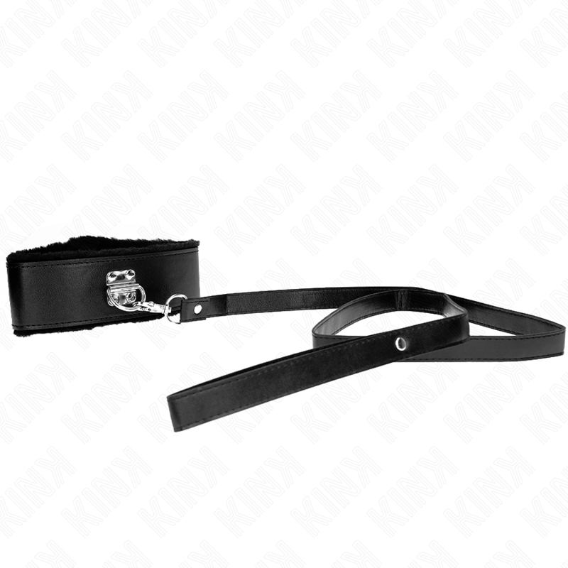 KINK - COLLANA CON GUINZAGLIO 116 CM CON BORCHIE IN ARGENTO MODELLO 4 NERO REGOLABILE 40 - 48 CM X 6 CM - KINK COLLAR & GAG - Intimo per le occasioni speciali | The Game Lingerie