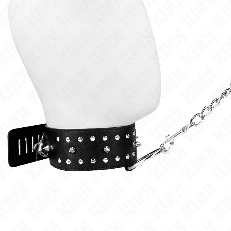 KINK - COLLANA CON GUINZAGLIO 65 CM CON BORCHIE IN ARGENTO MODELLO 1 REGOLABILE 36 - 43 CM X 5 CM - KINK COLLAR & GAG - Intimo per le occasioni speciali | The Game Lingerie