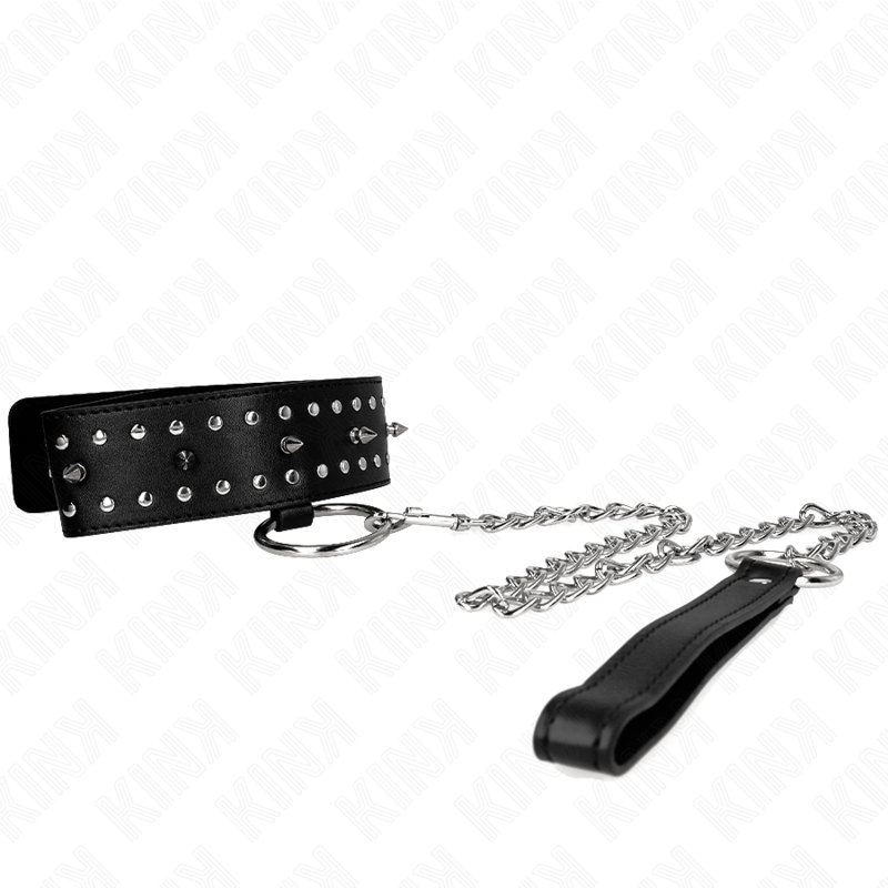 KINK - COLLANA CON GUINZAGLIO 65 CM CON BORCHIE IN ARGENTO MODELLO 1 REGOLABILE 36 - 43 CM X 5 CM - KINK COLLAR & GAG - Intimo per le occasioni speciali | The Game Lingerie
