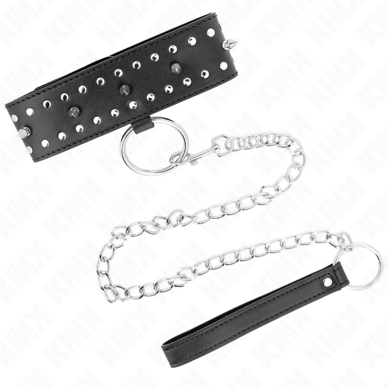 KINK - COLLANA CON GUINZAGLIO 65 CM CON BORCHIE IN ARGENTO MODELLO 1 REGOLABILE 36 - 43 CM X 5 CM - KINK COLLAR & GAG - Intimo per le occasioni speciali | The Game Lingerie