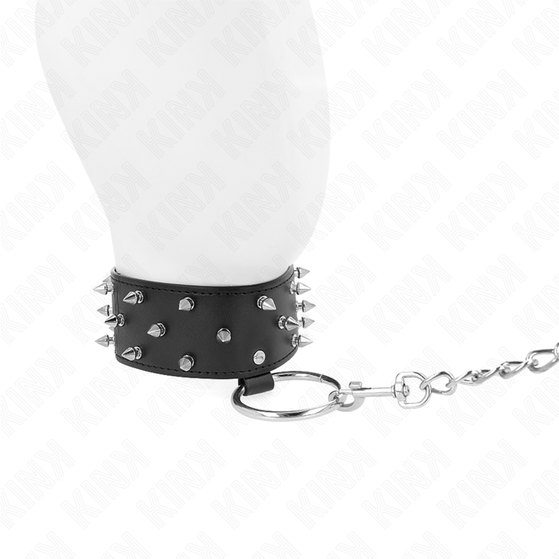 KINK - COLLANA CON GUINZAGLIO 65 CM CON BORCHIE IN ARGENTO MODELLO 5 REGOLABILE 36 - 43 CM X 5 CM - KINK COLLAR & GAG - Intimo per le occasioni speciali | The Game Lingerie